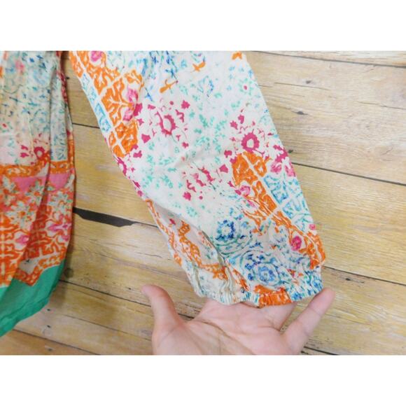 Sigrid Olsen Shirt XL Long Sleeve White Orange Paisley Round Neck Babydoll Boho - Picture 4 of 8